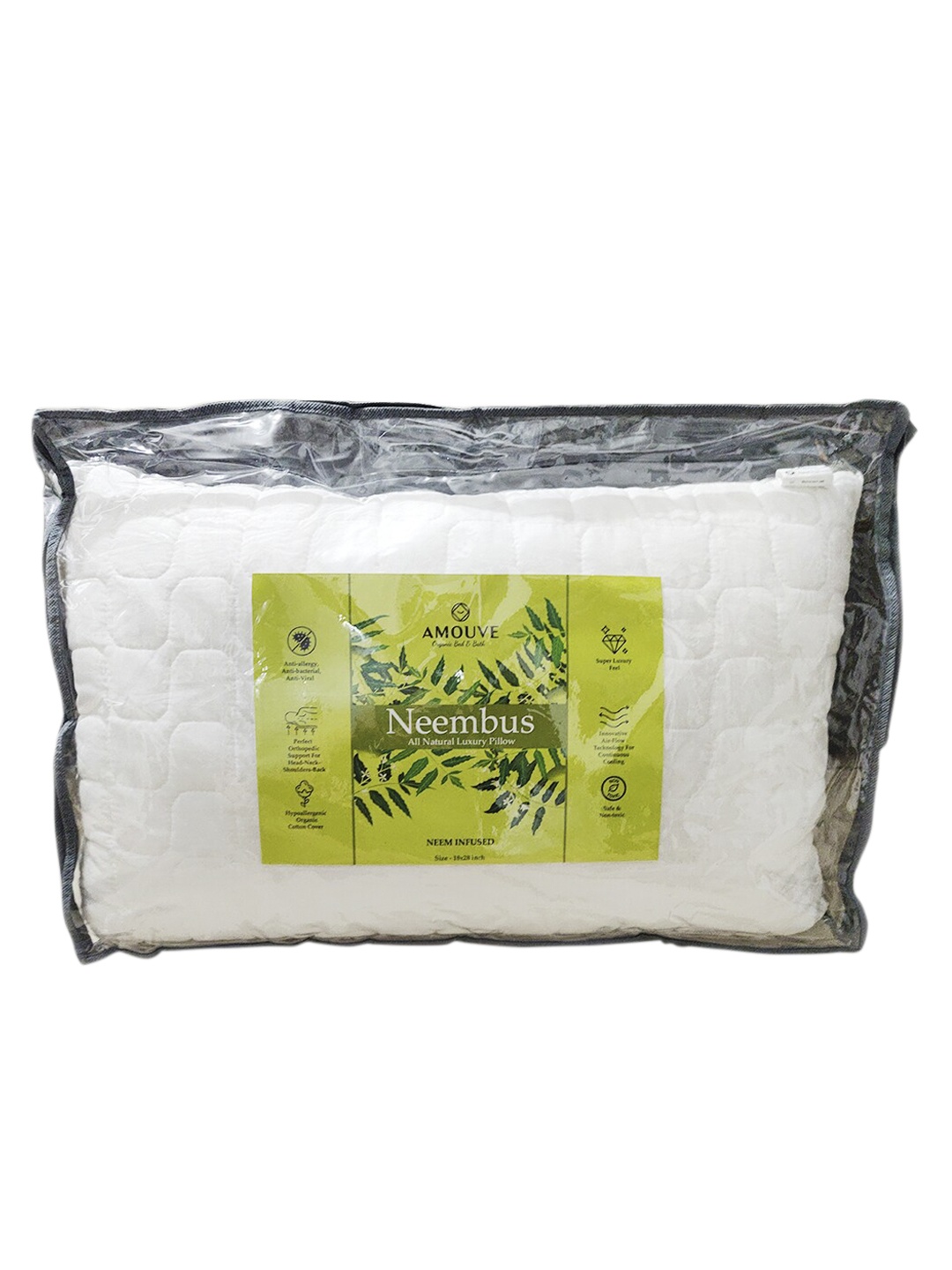

AMOUVE Unisex White Solid Neem Infused Sustainable Organic Cotton Sleep Pillow