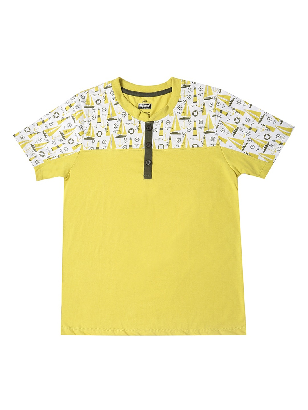 

Dollar Boys Yellow Printed Henley Neck T-shirt
