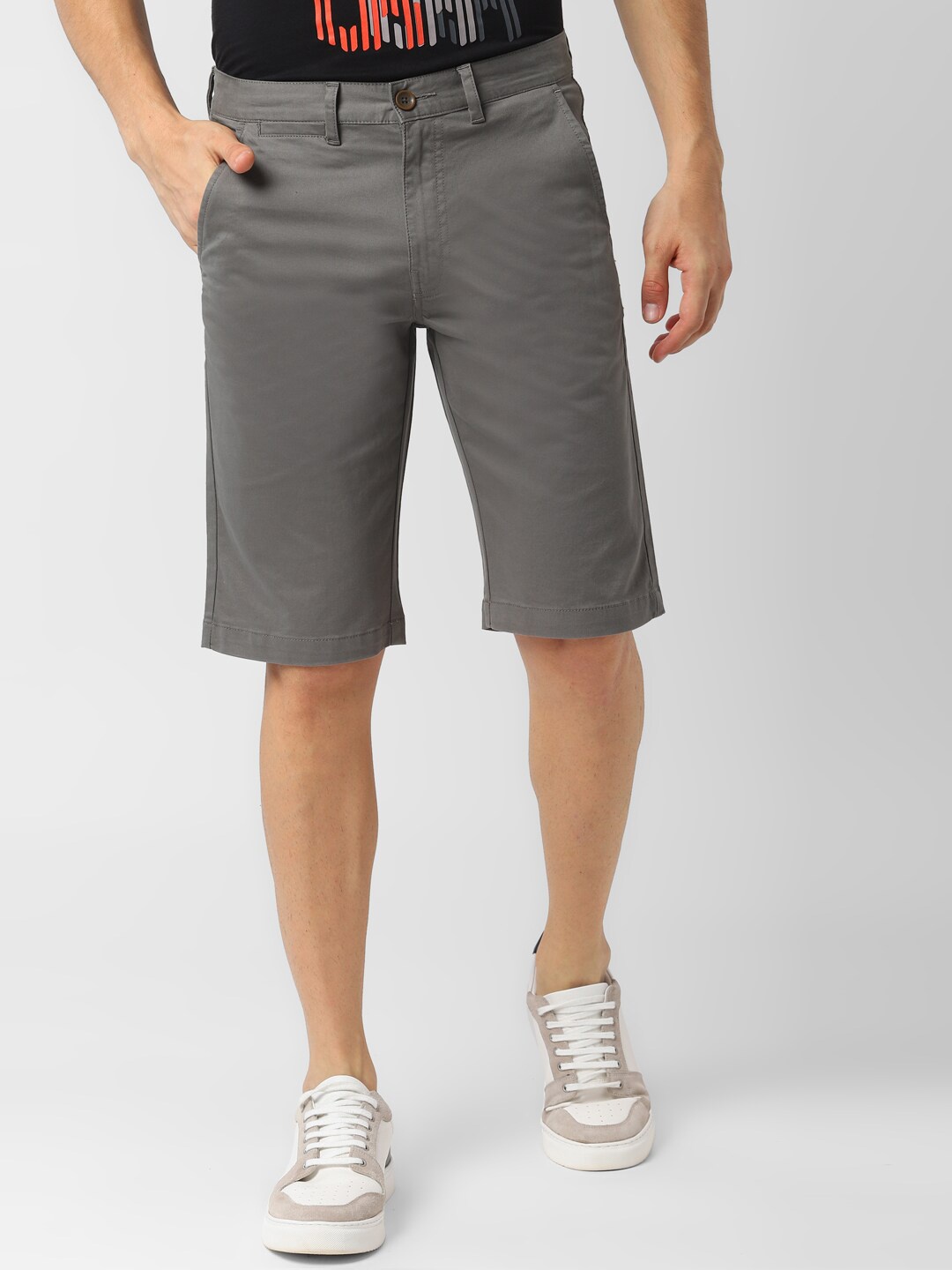 Peter England Casuals Men Grey Solid Regular Fit Regular Shorts