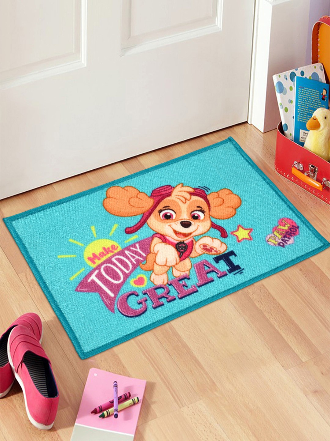 Saral Home Turquoise Blue & Brown Paw Patrol Skye Print Anti-Skid Doormat