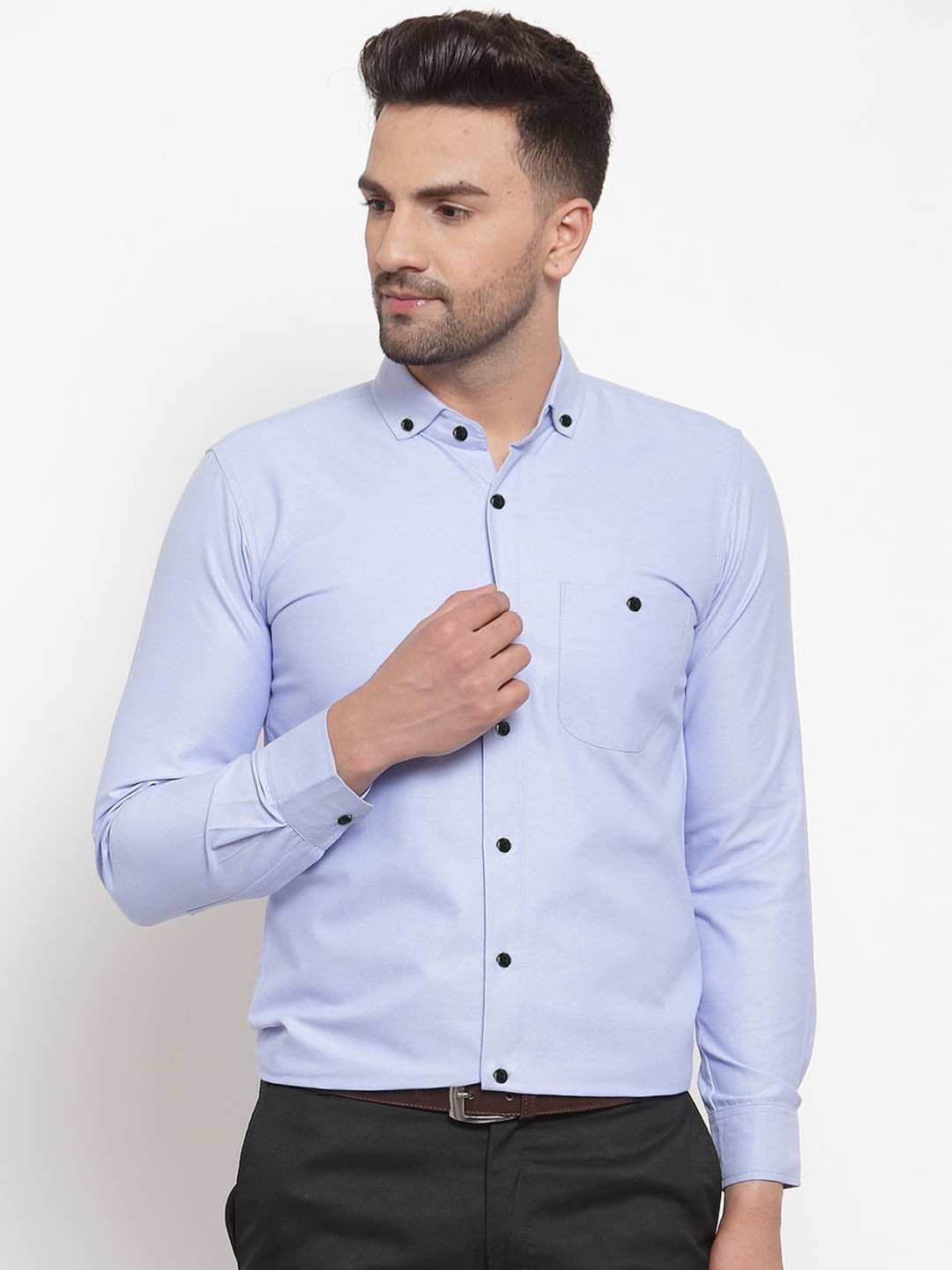 

Purple State Men Blue Slim Fit Solid Formal Shirt