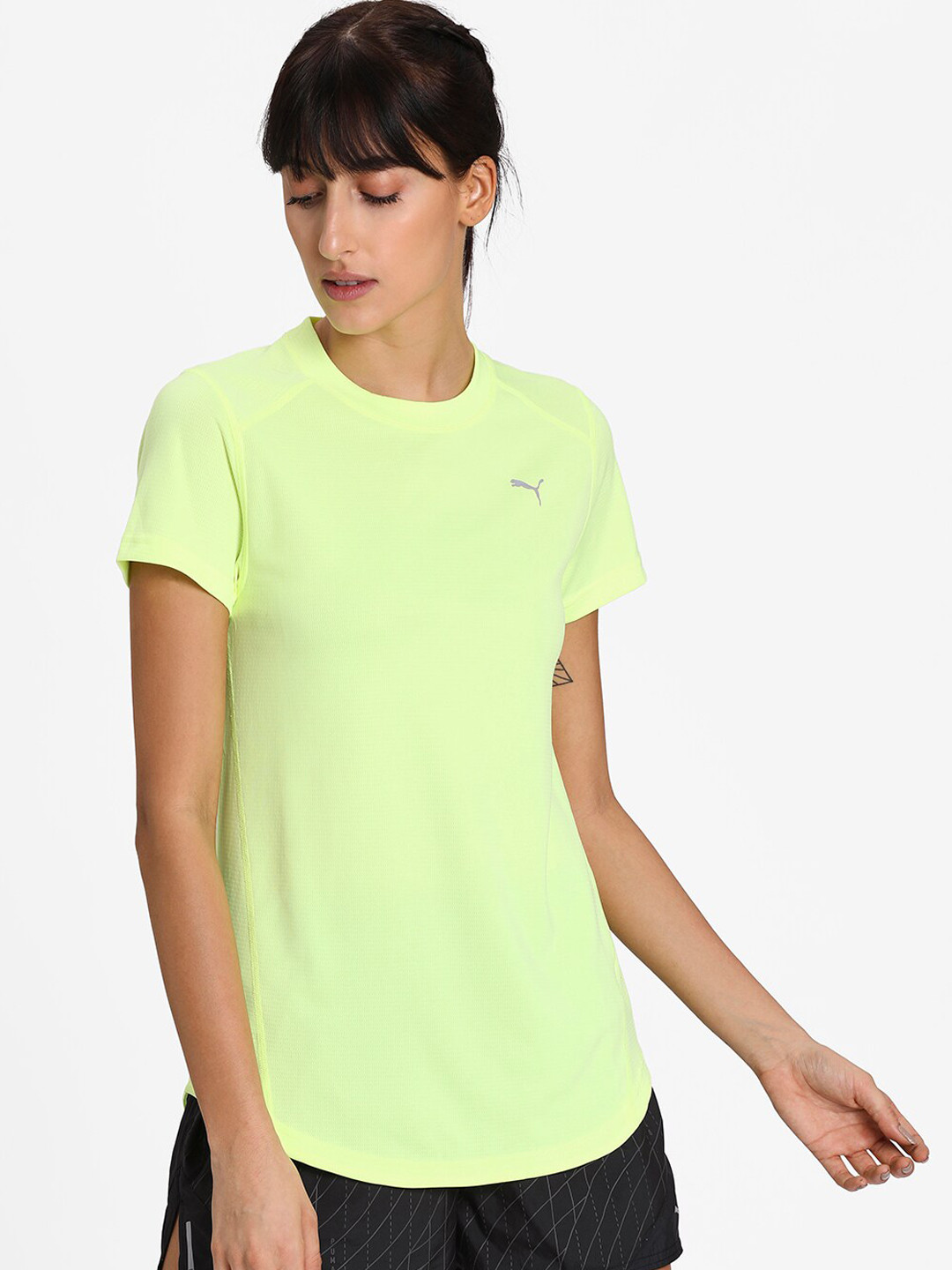

Puma Women Yellow Solid Round Neck T-shirt