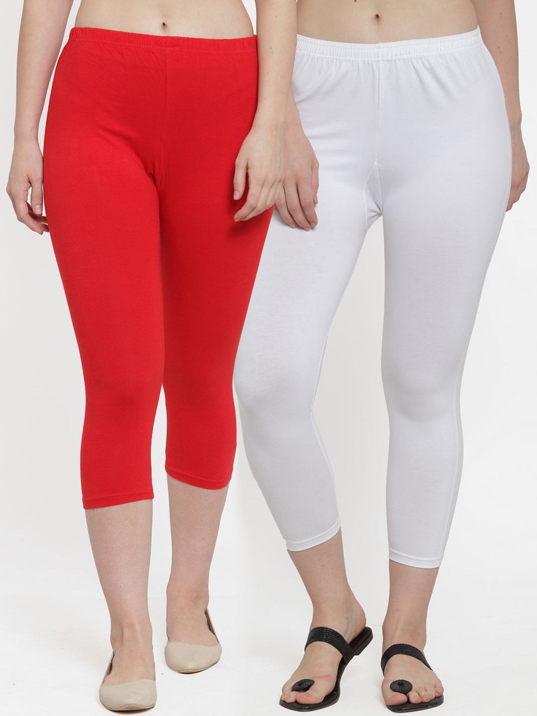 

GRACIT Women Pack Of 2 Solid Three-Fourth Length Leggings, White