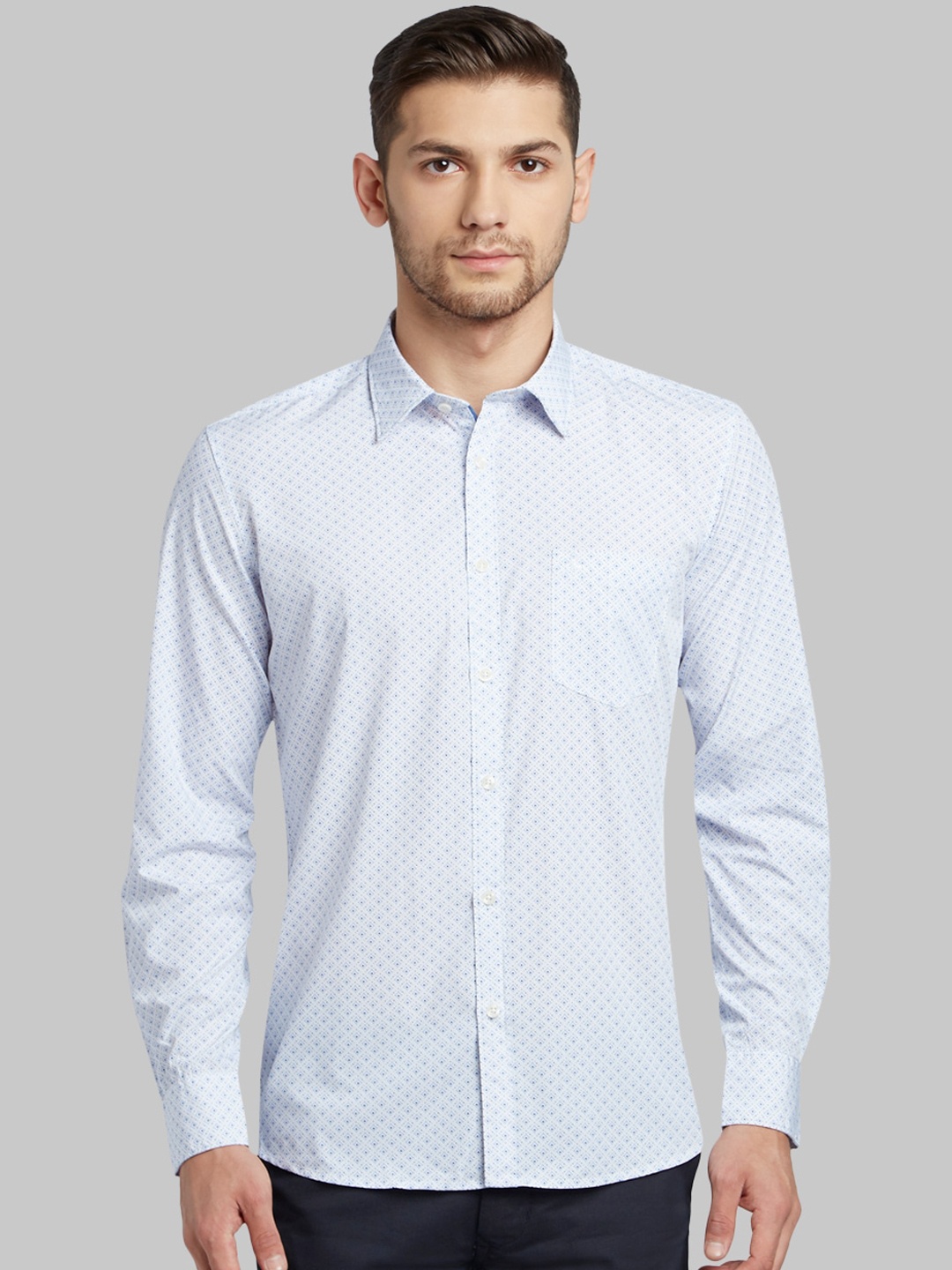 Parx Men Blue Slim Fit Printed Casual Shirt