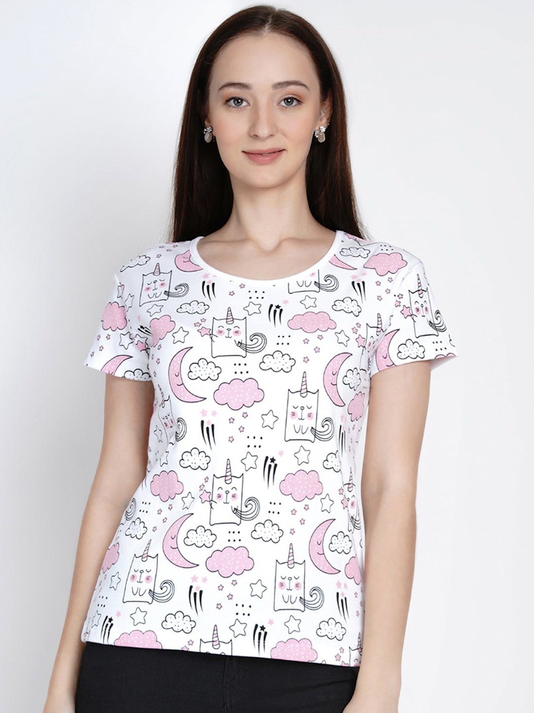 

berrytree Women White Printed Round Neck Organic Cotton Sustainable T-shirt