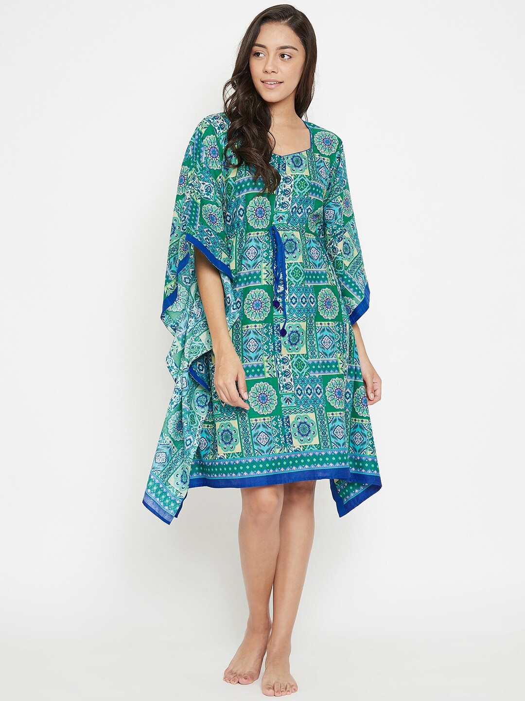 

The Kaftan Company Green Printed Nightdress