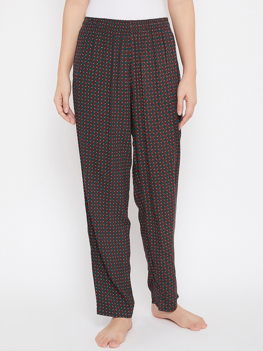 

Clovia Women Brown & Green Printed Lounge Pants