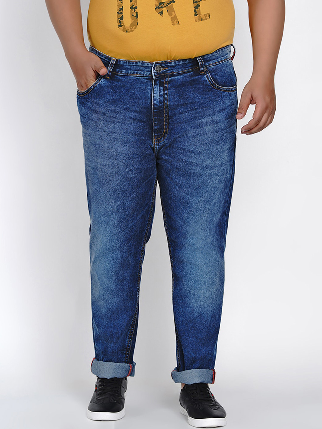 

John Pride Plus Size Regular Fit Mid-Rise Clean Look Stretchable Jeans, Blue