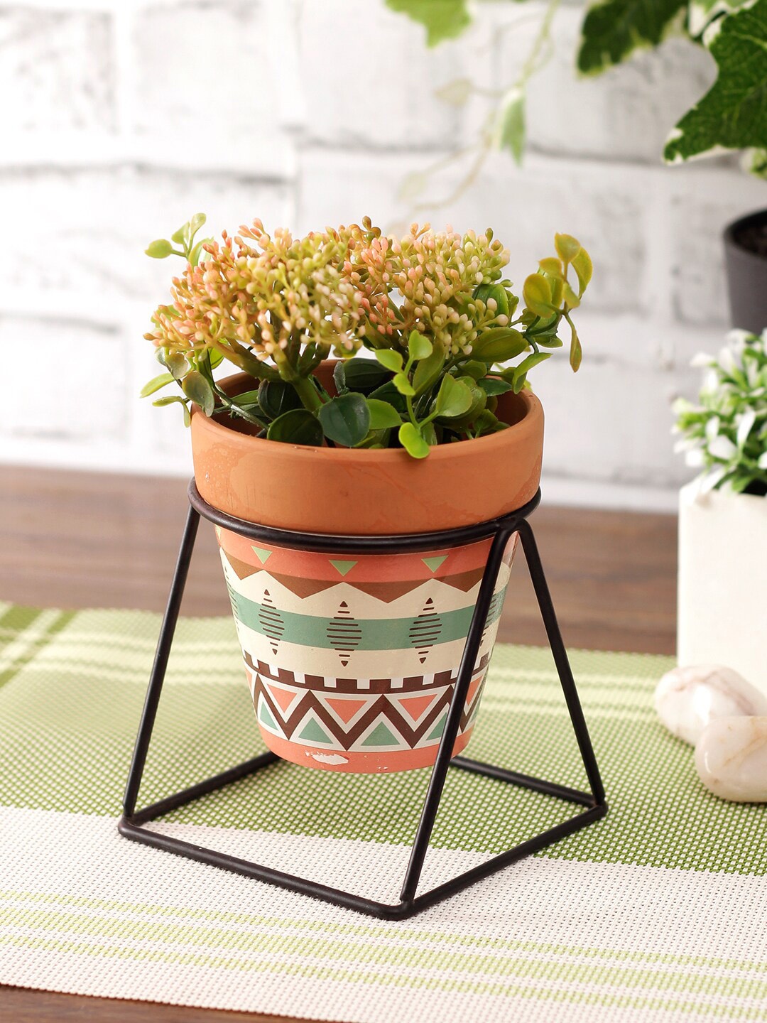 

Aapno Rajasthan Brown Printed Ceremic Pot with Stand