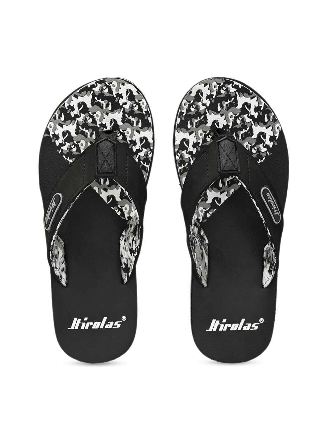 

HIROLAS Men Black & White Solid Thong Flip-Flops