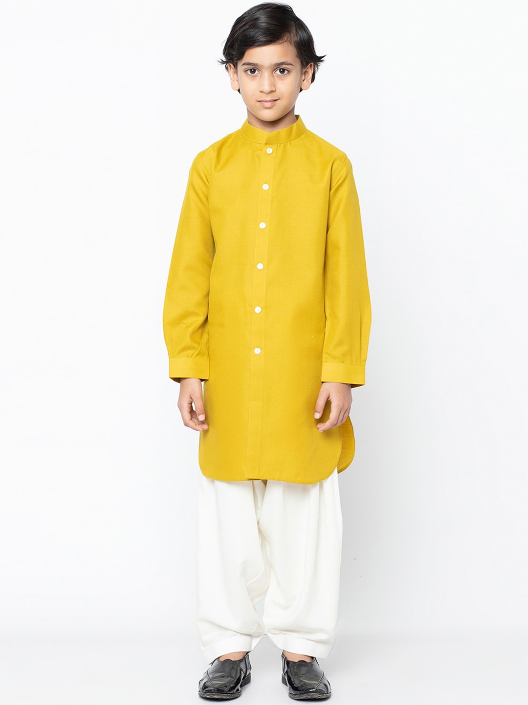 

KISAH Boys Mustard Yellow & White Solid Kurta with Salwar