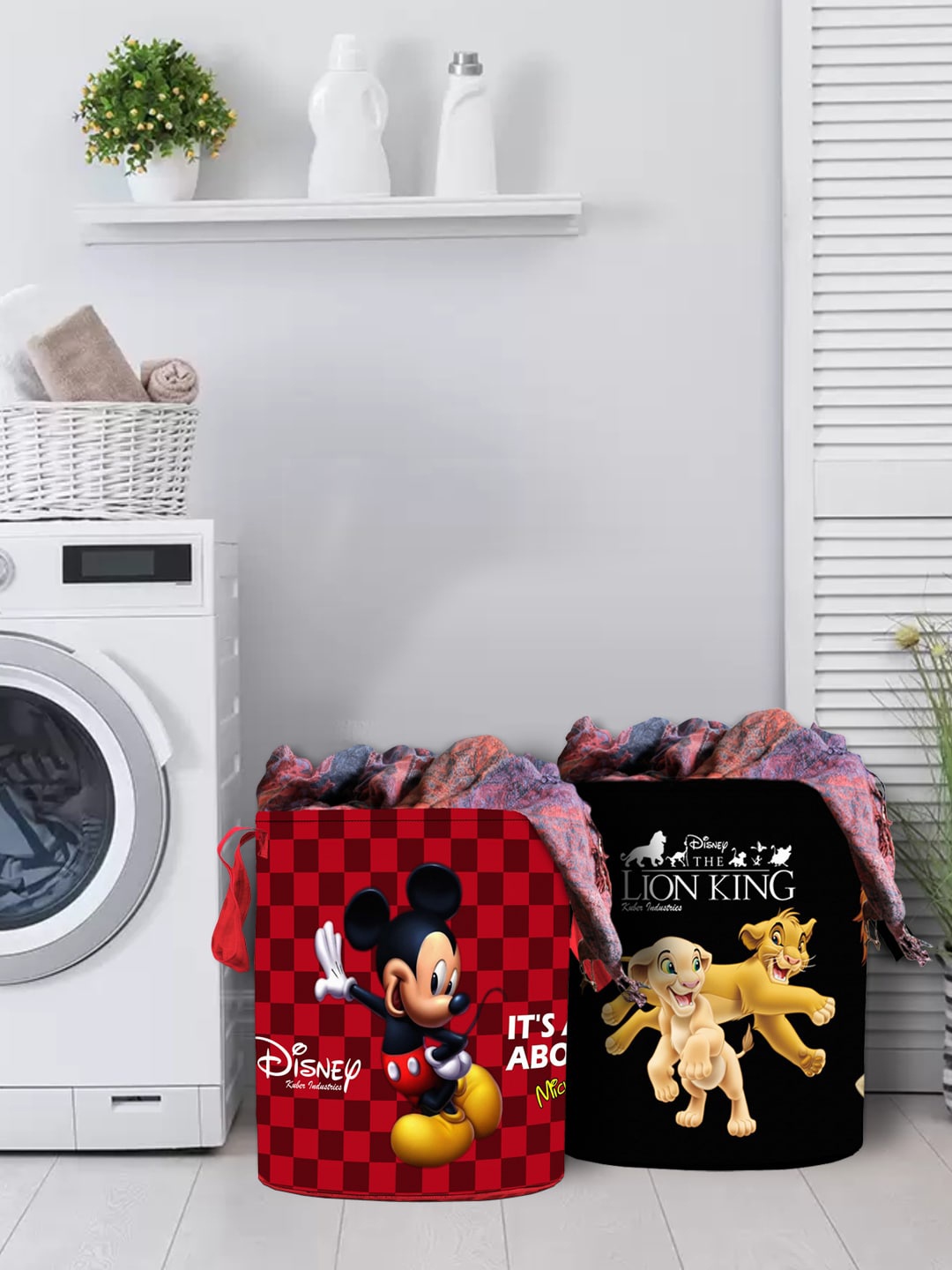 

Kuber Industries Set Of 2 Disney Printed Foldable Laundry Bags, Black