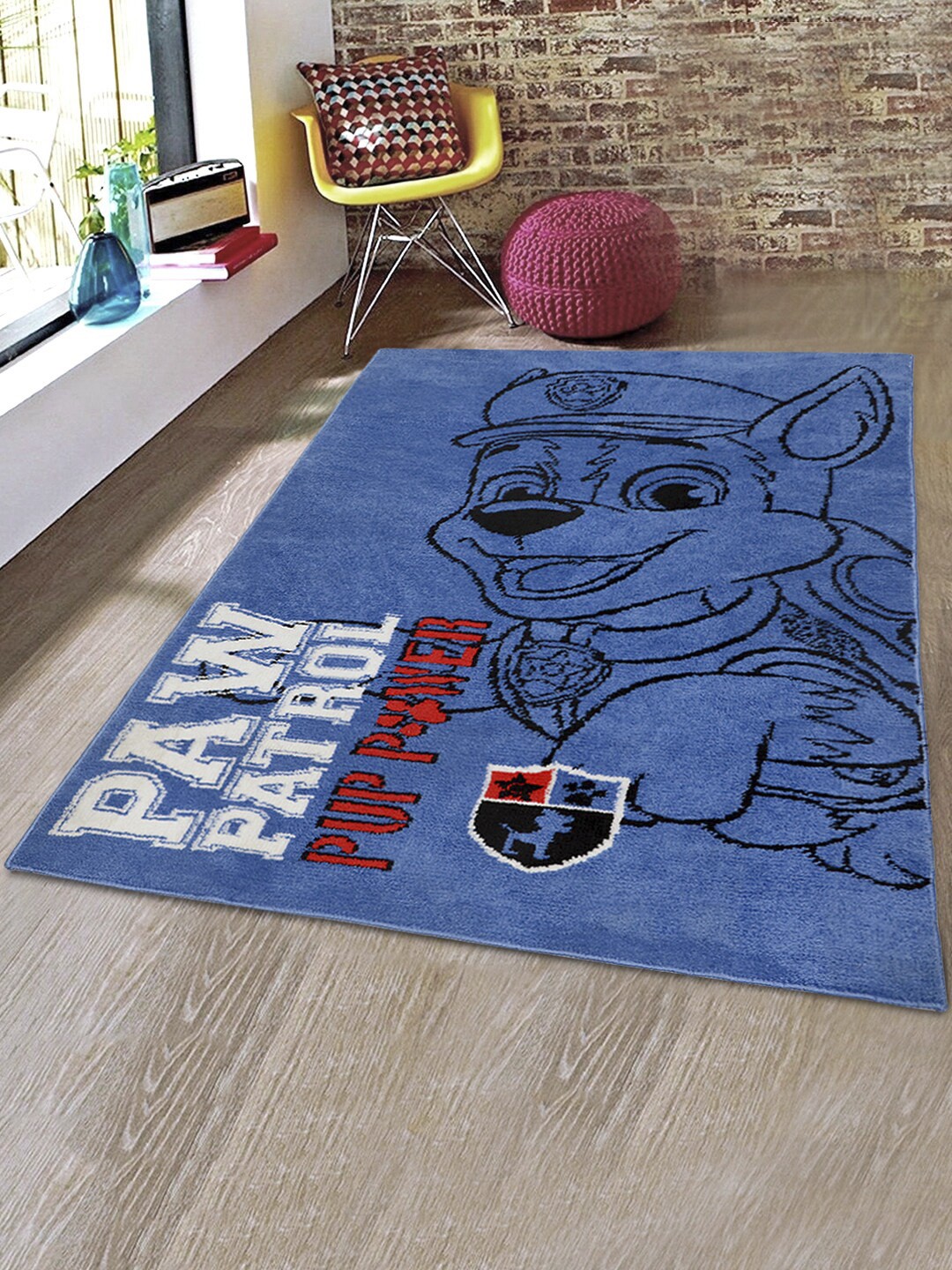 

Saral Home Blue Paw Patrol Pups Patterned Anti-Skid Rectangular Carpet