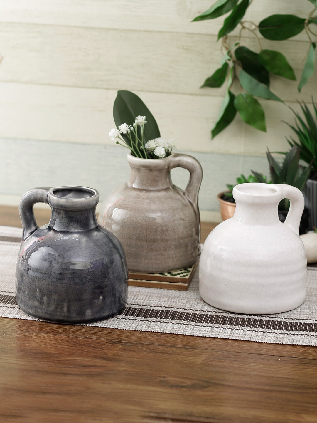 

Aapno Rajasthan Set of 3 Ceramic Planters, Grey