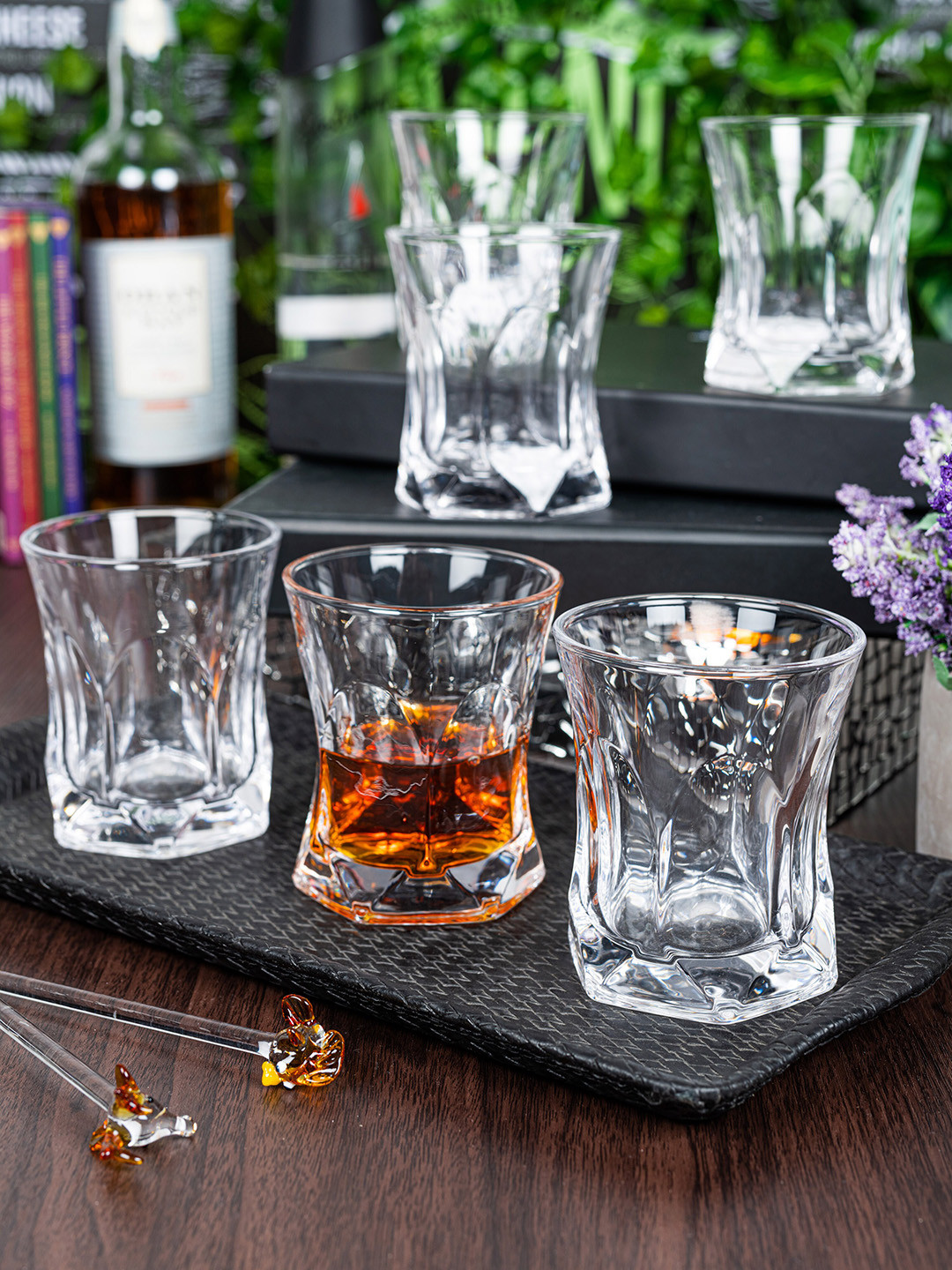 

GOODHOMES Set of 6 Transparent Crystal Press Glass Whiskey Tumbler