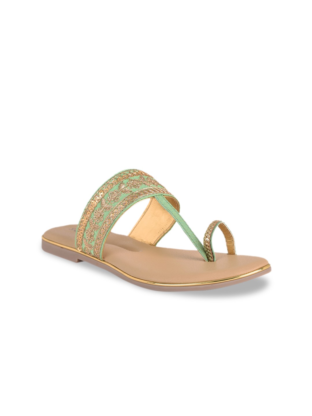 

SALARIO Women Fluorescent Green Woven Design PU T-Strap Flats
