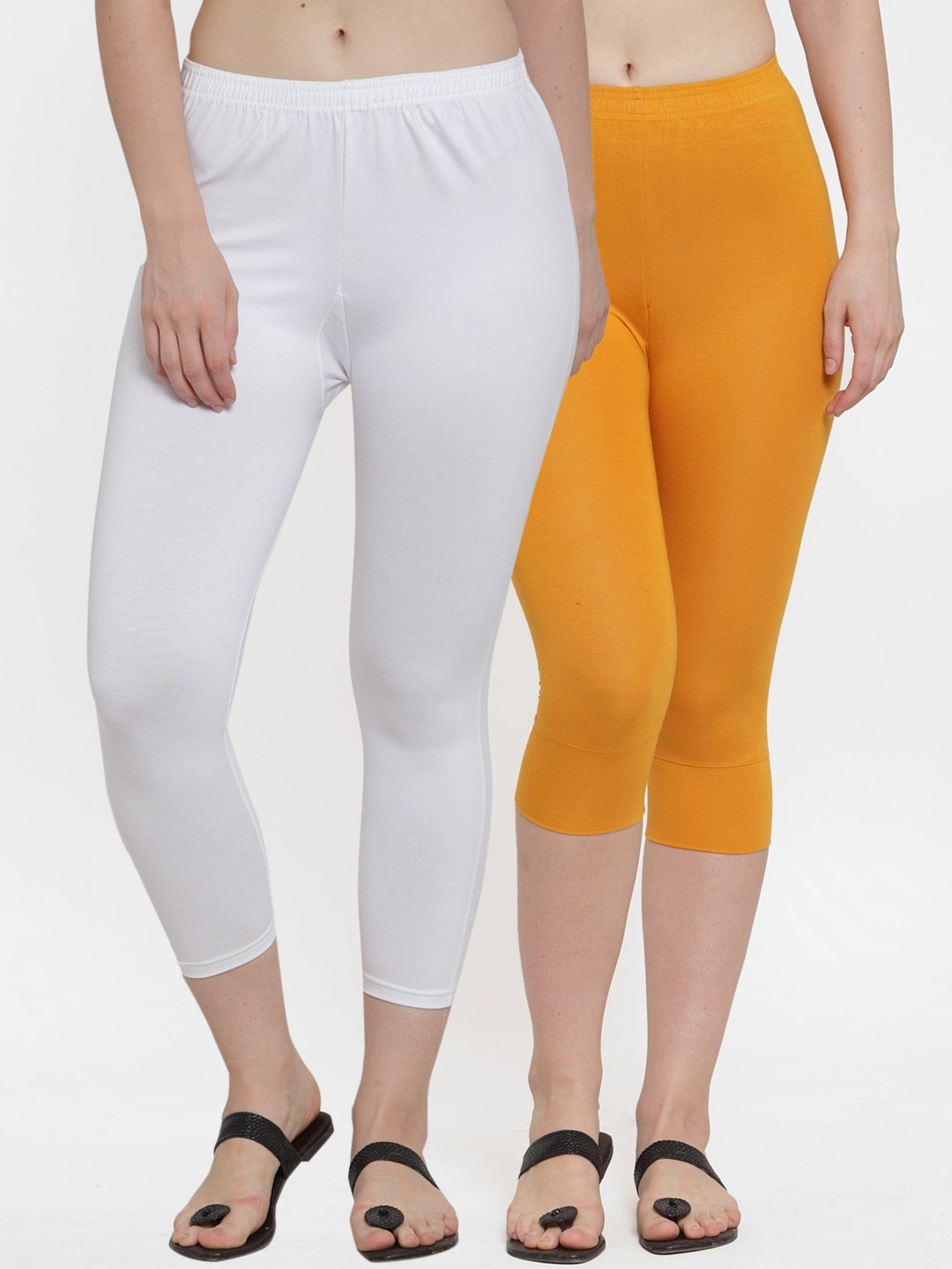 

GRACIT Women Pack Of 2 Solid Three-Fourth Length Leggings, White