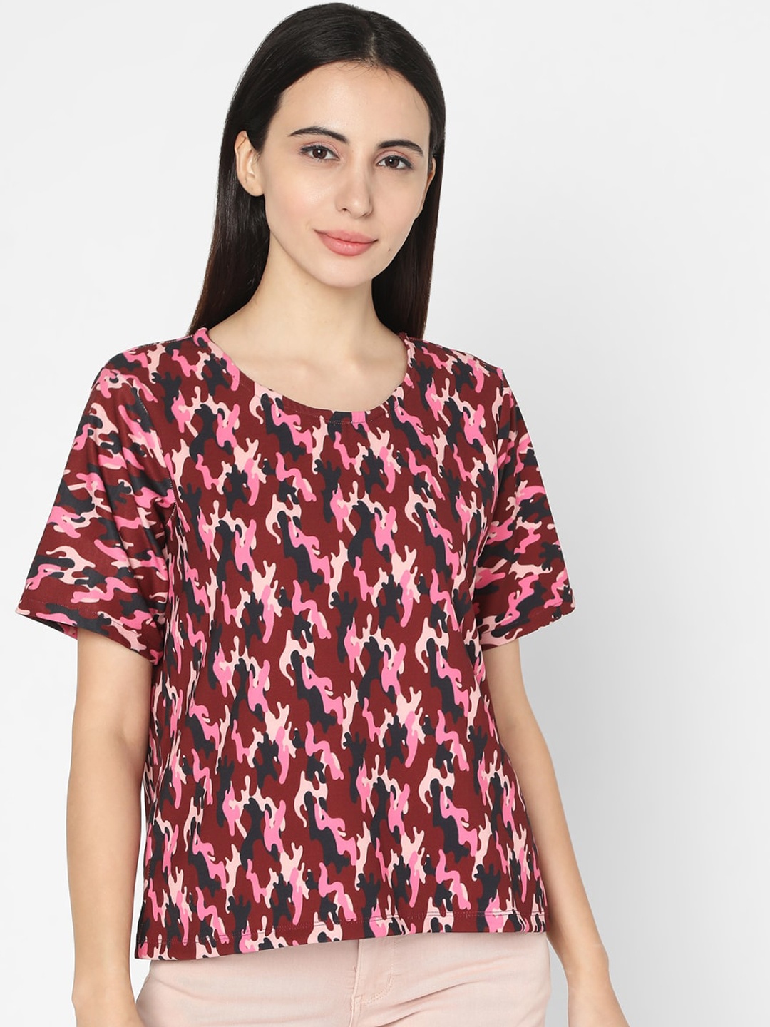

Smarty Pants Women Maroon Printed Round Neck T-shirt