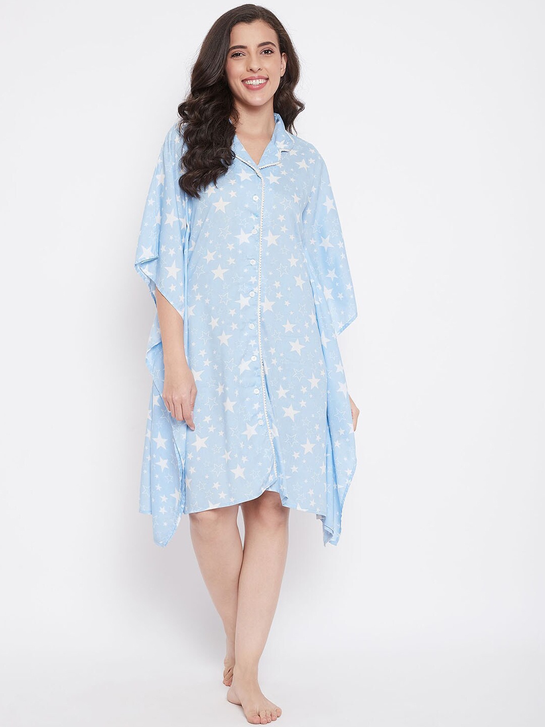 

The Kaftan Company Blue & White Printed Sleep Shirt