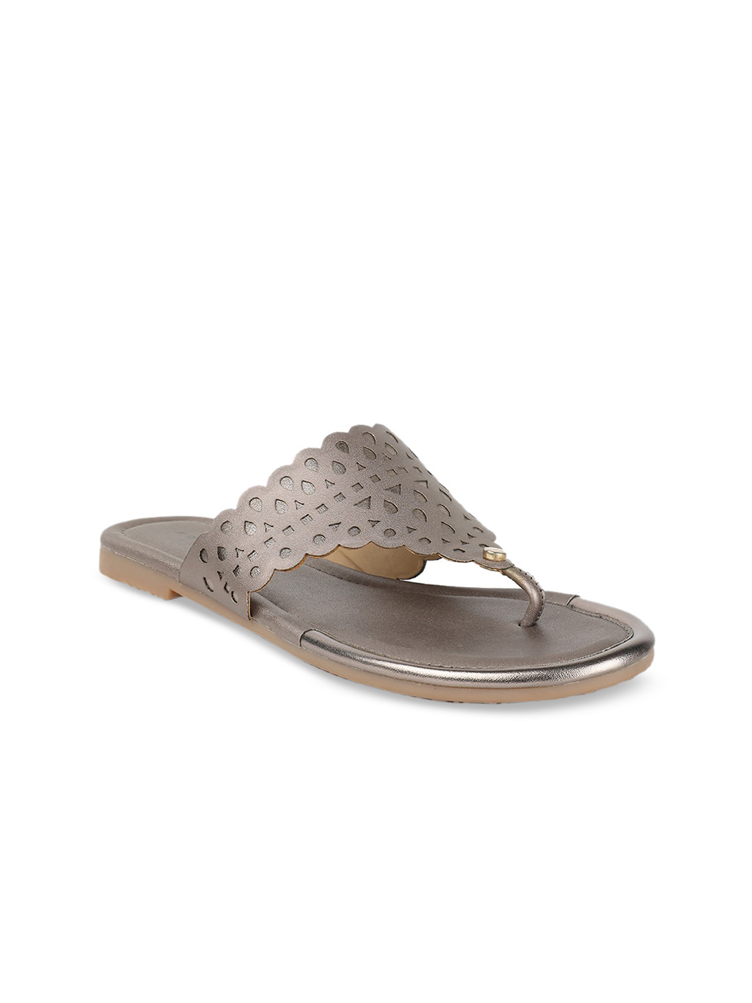 

Footin Women Grey Laser Cut PU Open Toe Flats