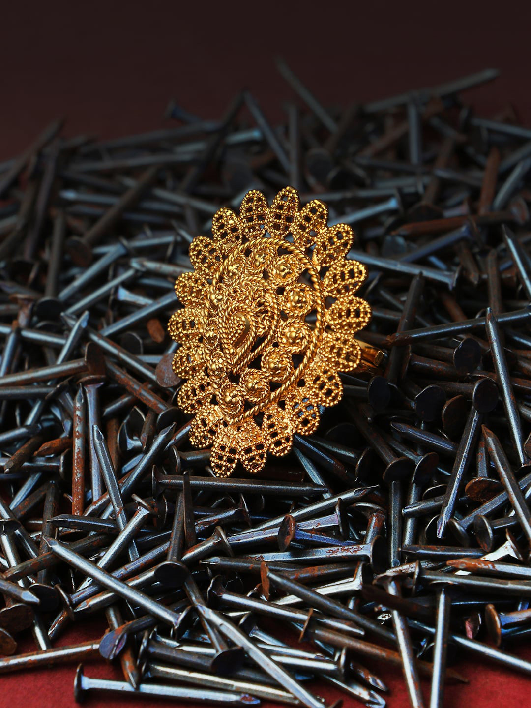 

Adwitiya Collection 24 kT Gold-Plated Handcrafted Adjustable Finger Ring