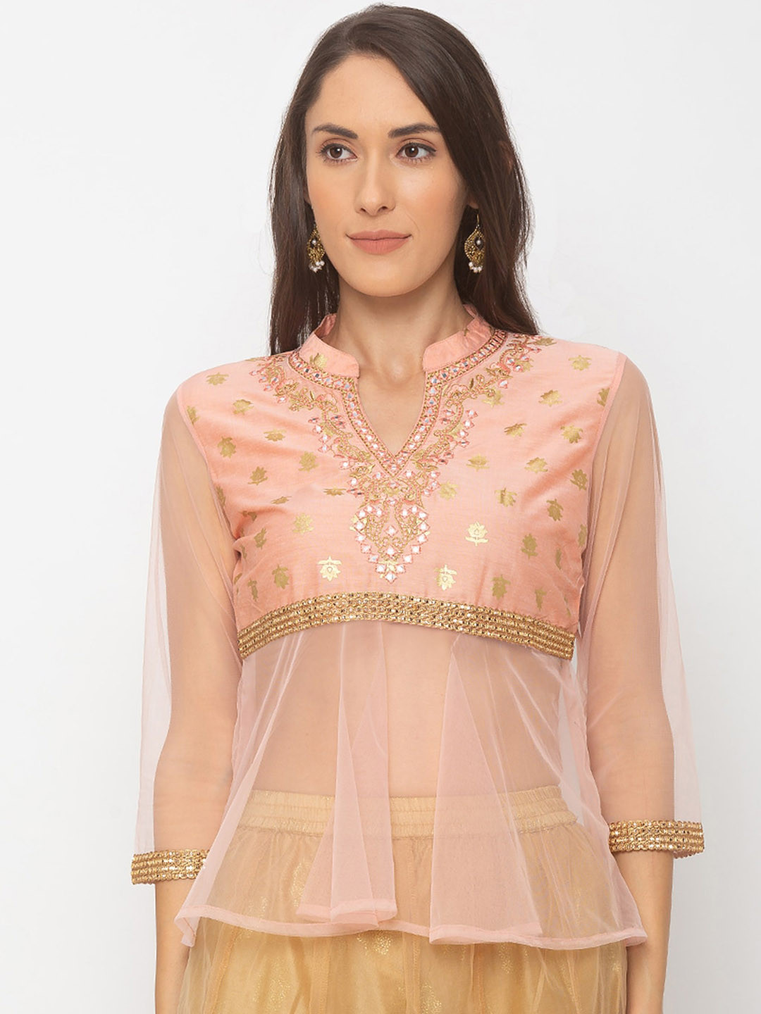 

Globus Women Peach & Gold-Coloured Embellished Saree Blouse