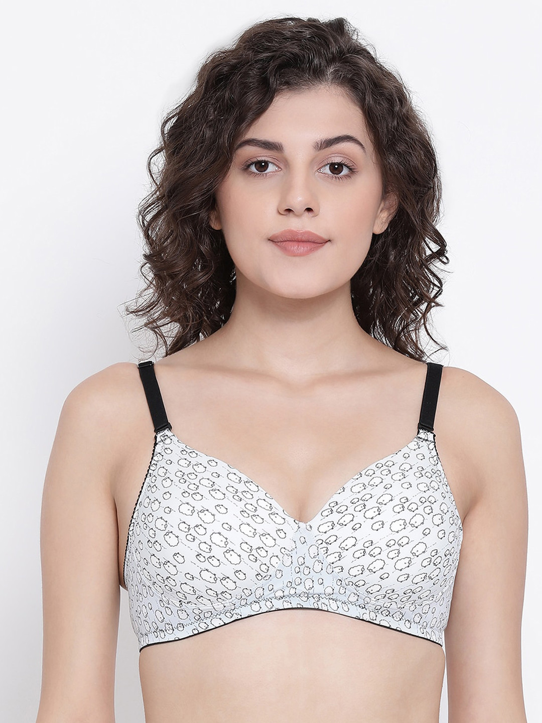 

Clovia Blue & Black Printed Non-Wired Lightly Padded T-shirt Bra BR0935N0336E