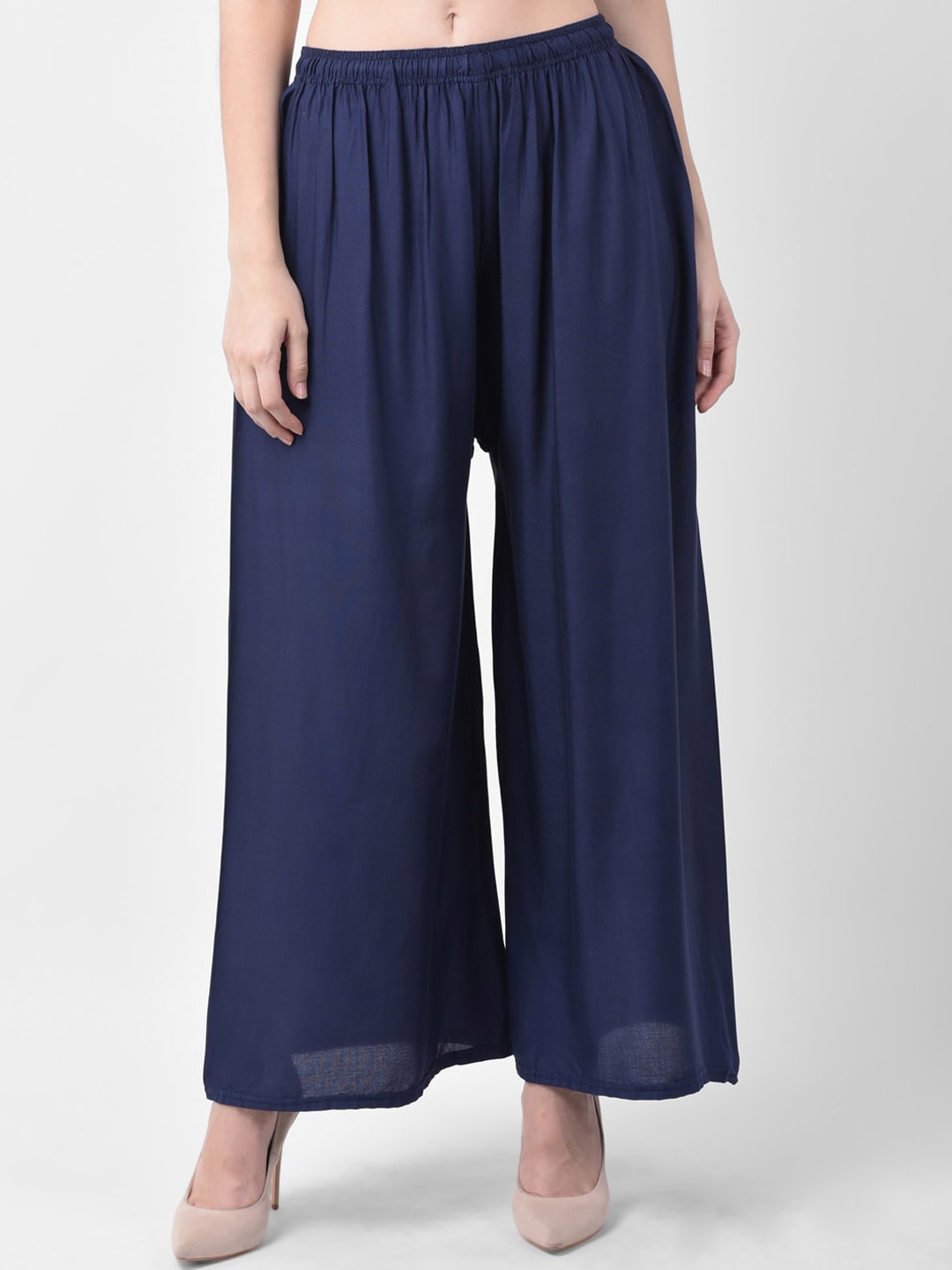

GRACIT Women Navy Blue Solid Wide Leg Palazzos