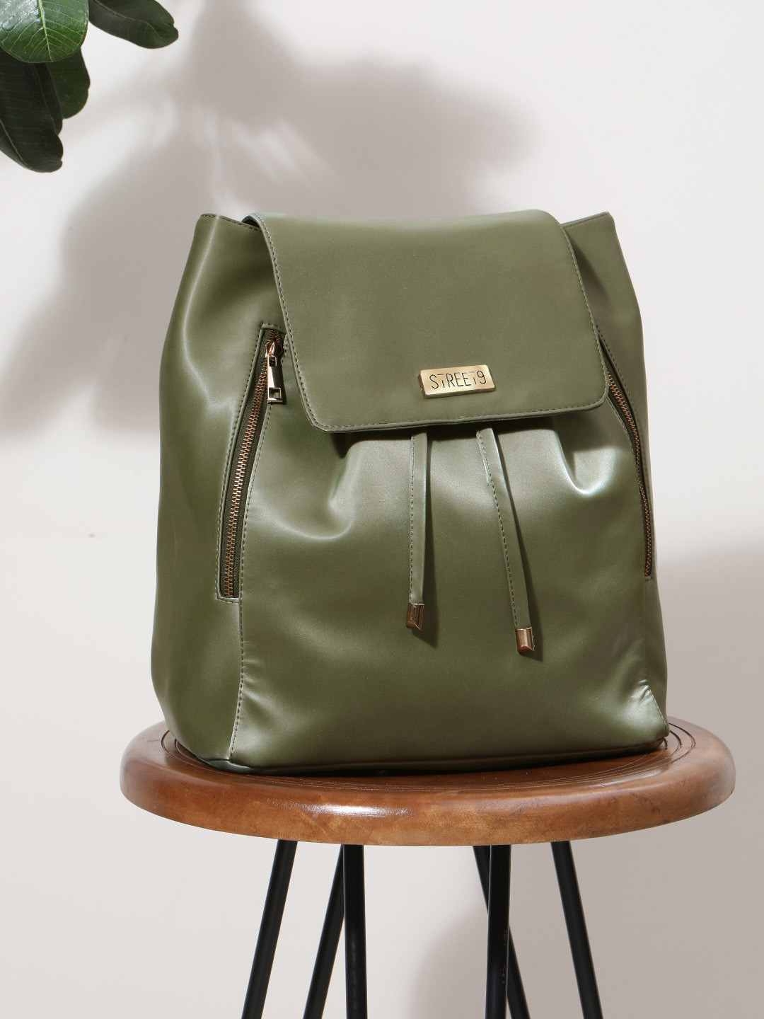 

STREET 9 Women Olive Green Solid Backpack