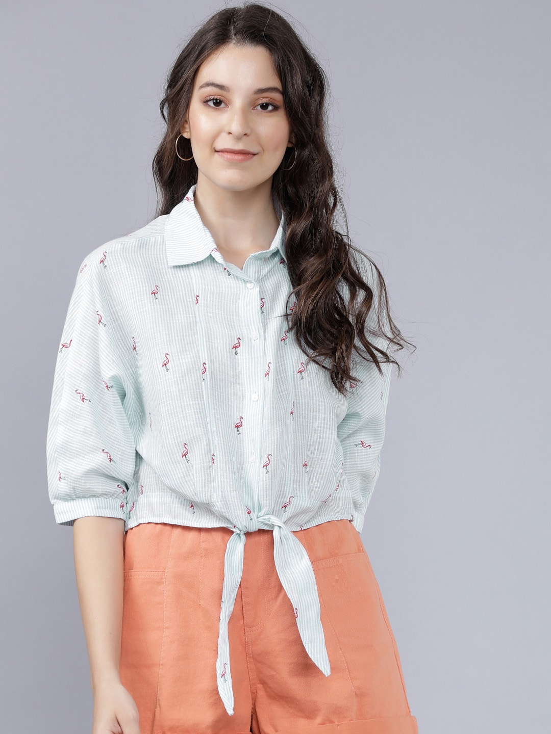 Tokyo Talkies Women Blue Regular Fit Printed Casual Shirt