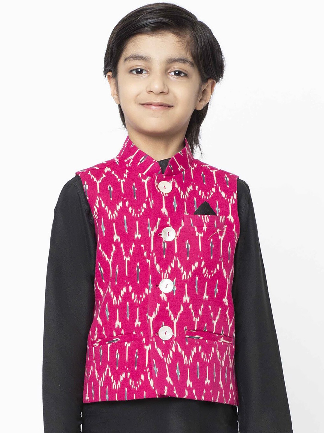 

KISAH Boys Pink Ikat Printed Nehru Jacket