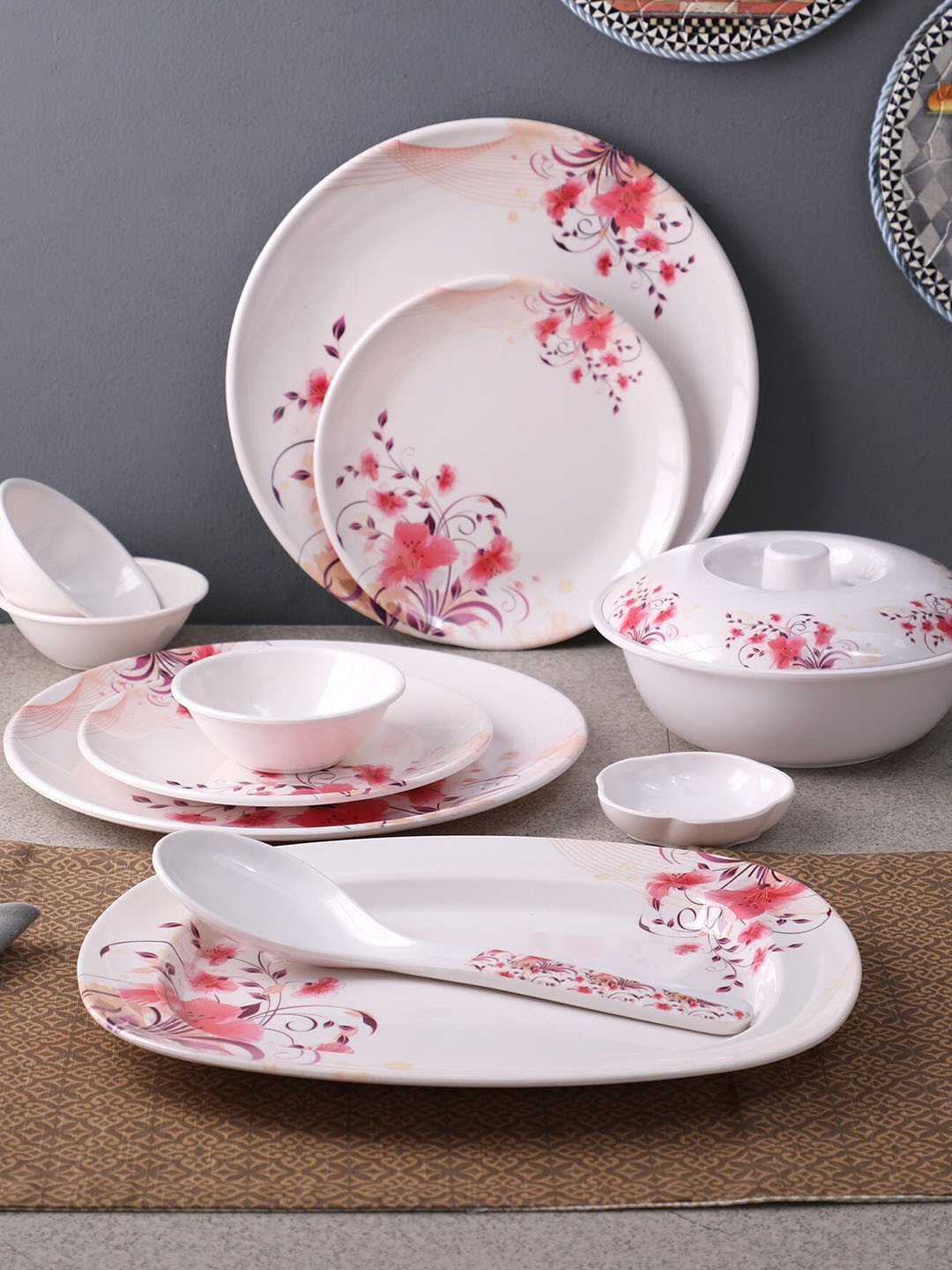 

Gallery99 32 Pcs White & Pink Printed Dinner Set
