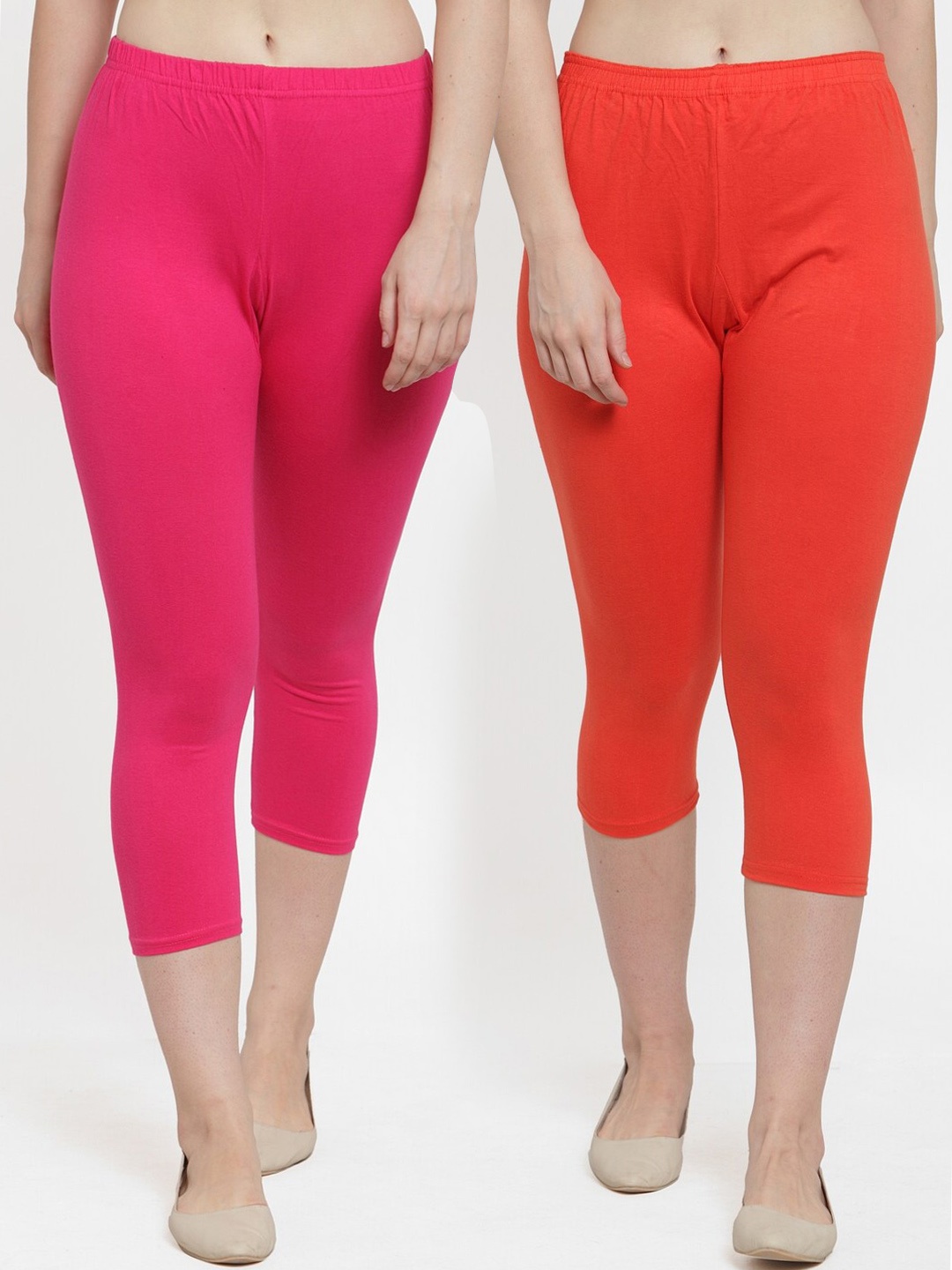 

GRACIT Women Pack Of 2 Solid Three-Fourth Length Leggings, Pink