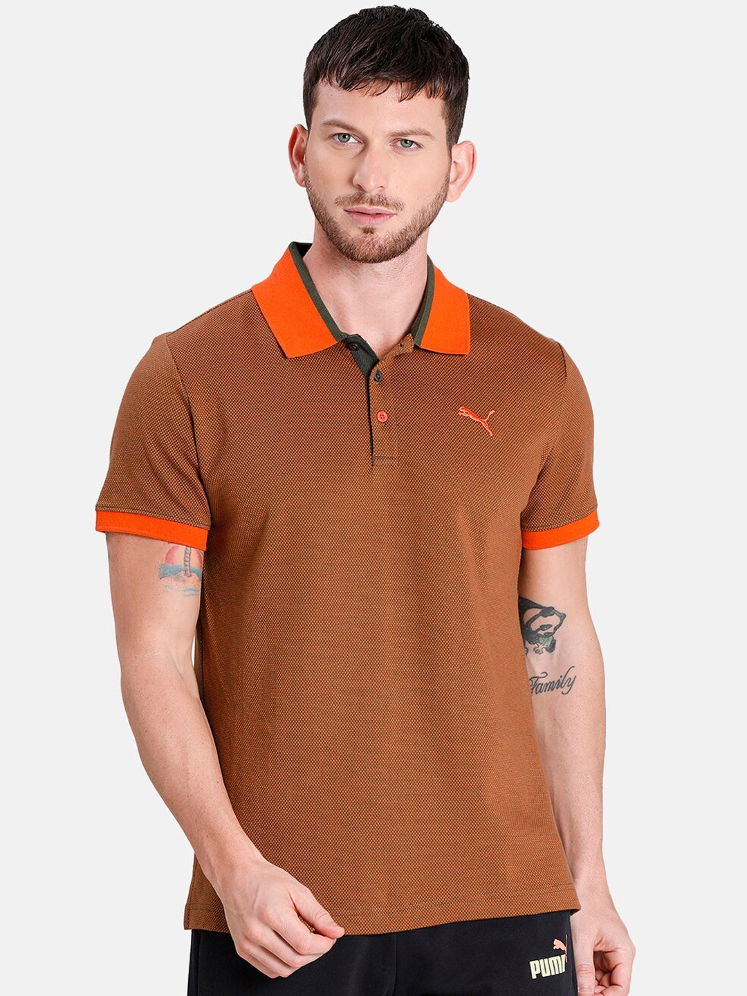 

Puma Men Orange Solid Polo Collar T-shirt