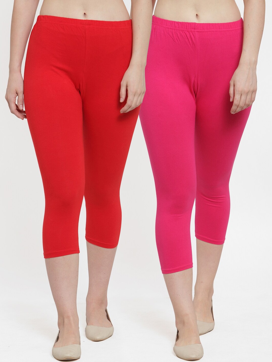 

GRACIT Women Pack Of 2 Solid Three-Fourth Length Leggings, Red