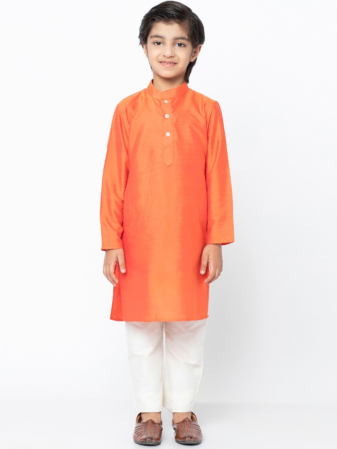 

KISAH Boys Orange Solid Straight Kurta