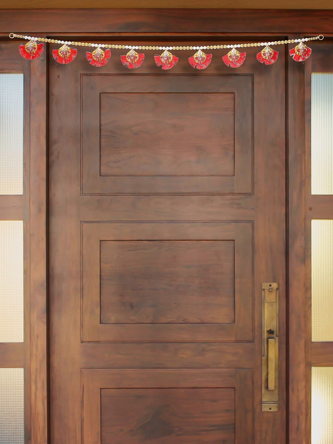 

eCraftIndia Red & Gold Decorative Lord Ganesha Bandarwal Door Hanging