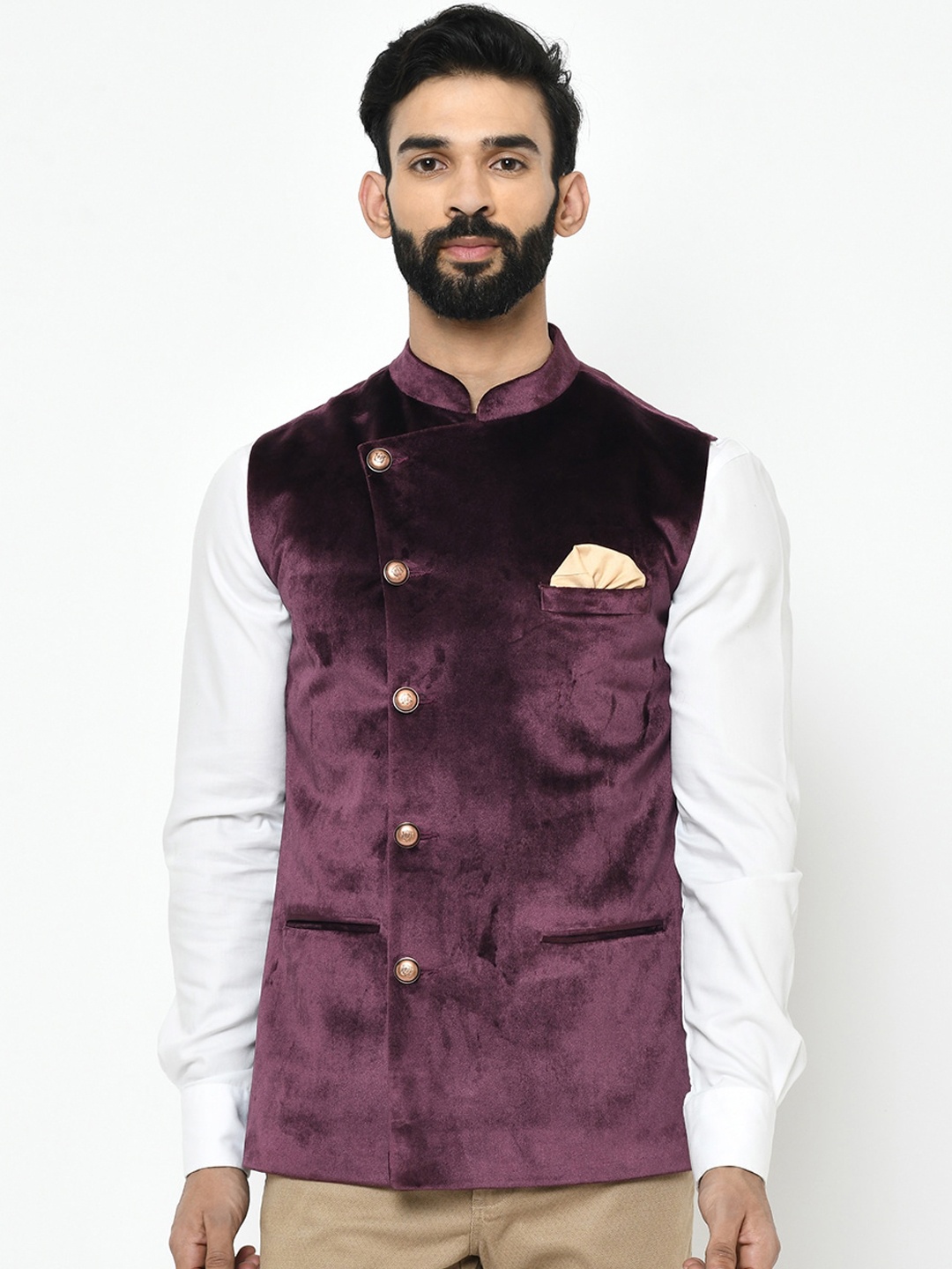 

KISAH Men Purple Solid Nehru Jacket