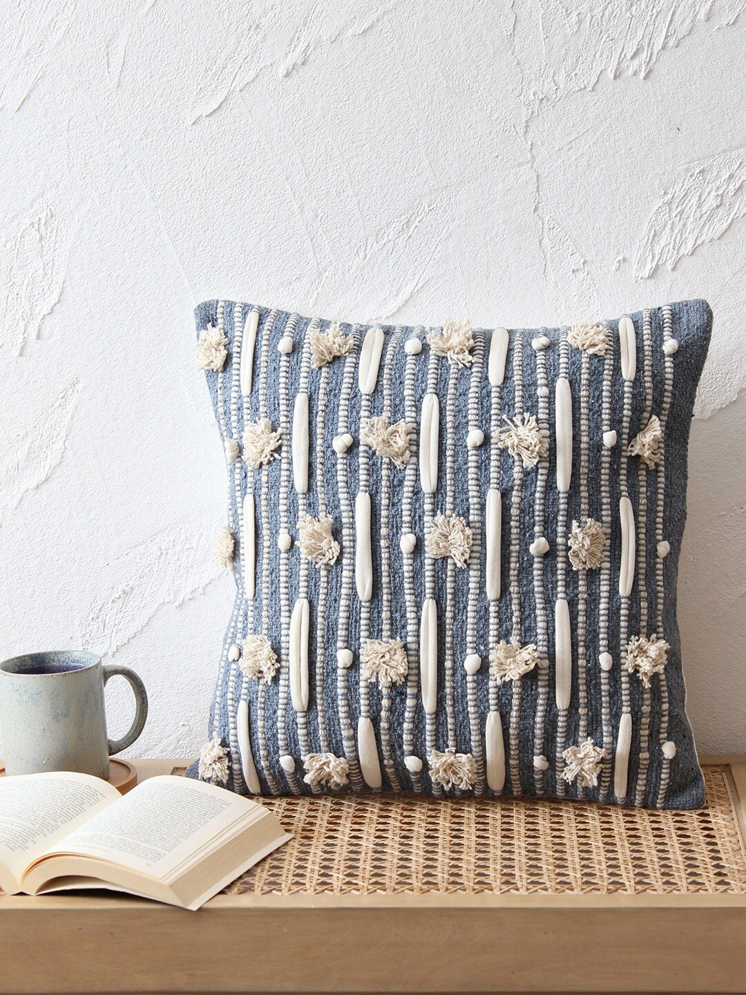 

House This Blue & Off-White Set of Single Striped Square Cushion Covers
