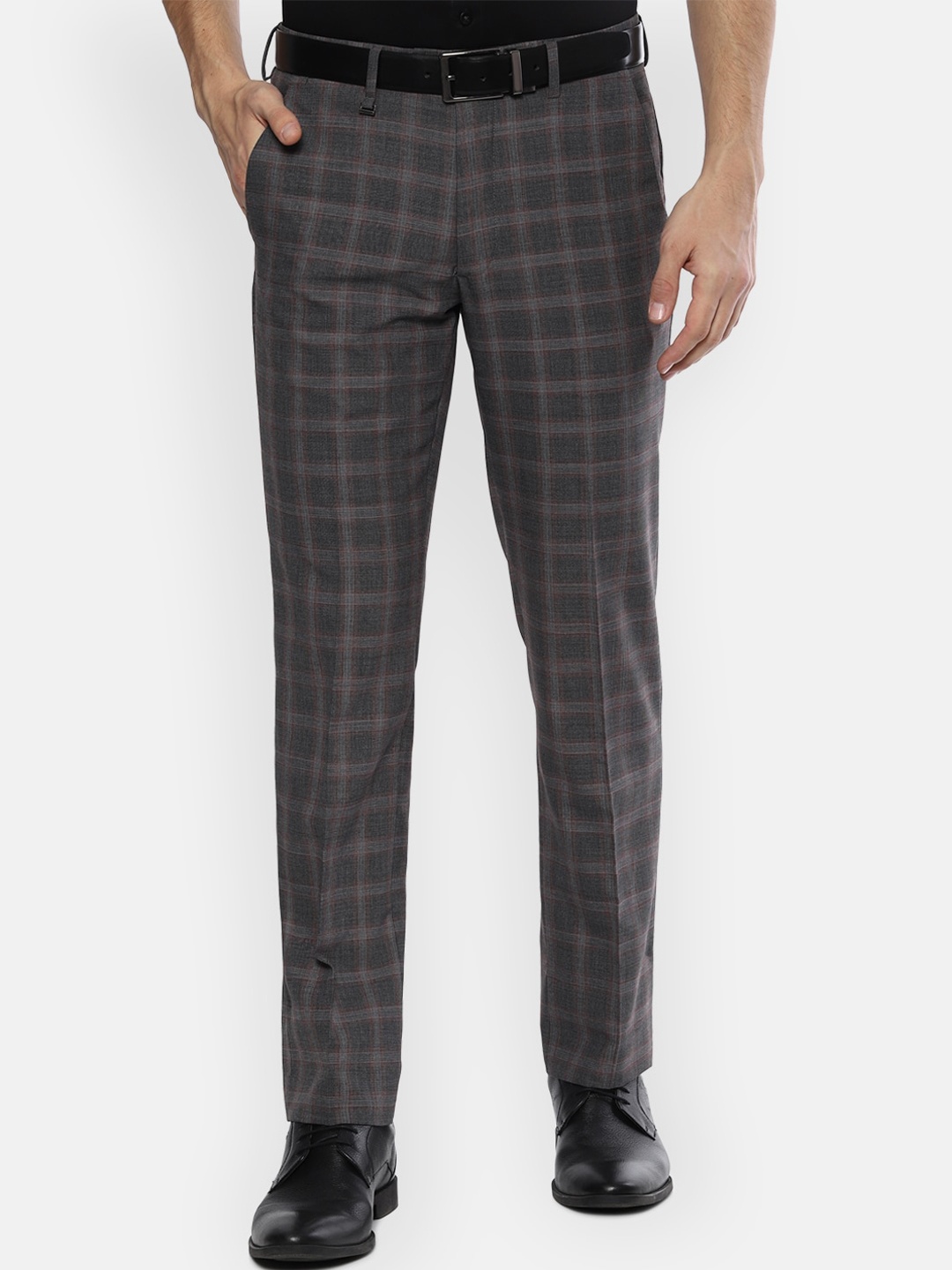 

Van Heusen Men Grey Slim Fit Checked Formal Trousers