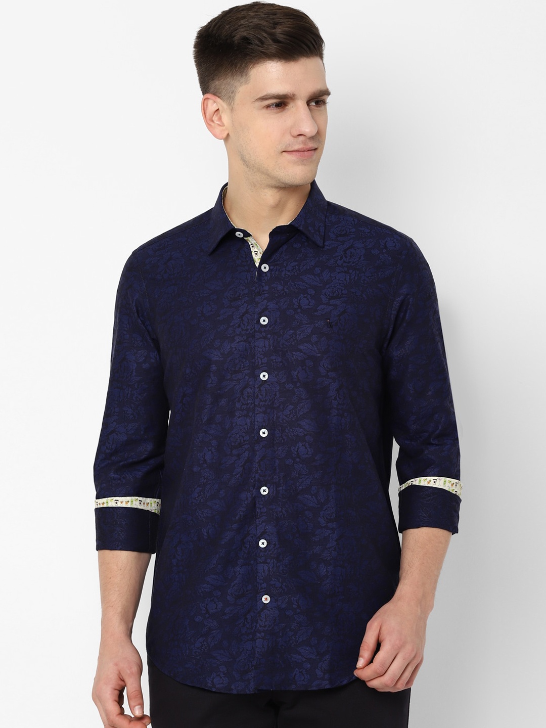 

SIMON CARTER LONDON Men Navy Blue Slim Fit Printed Casual Shirt