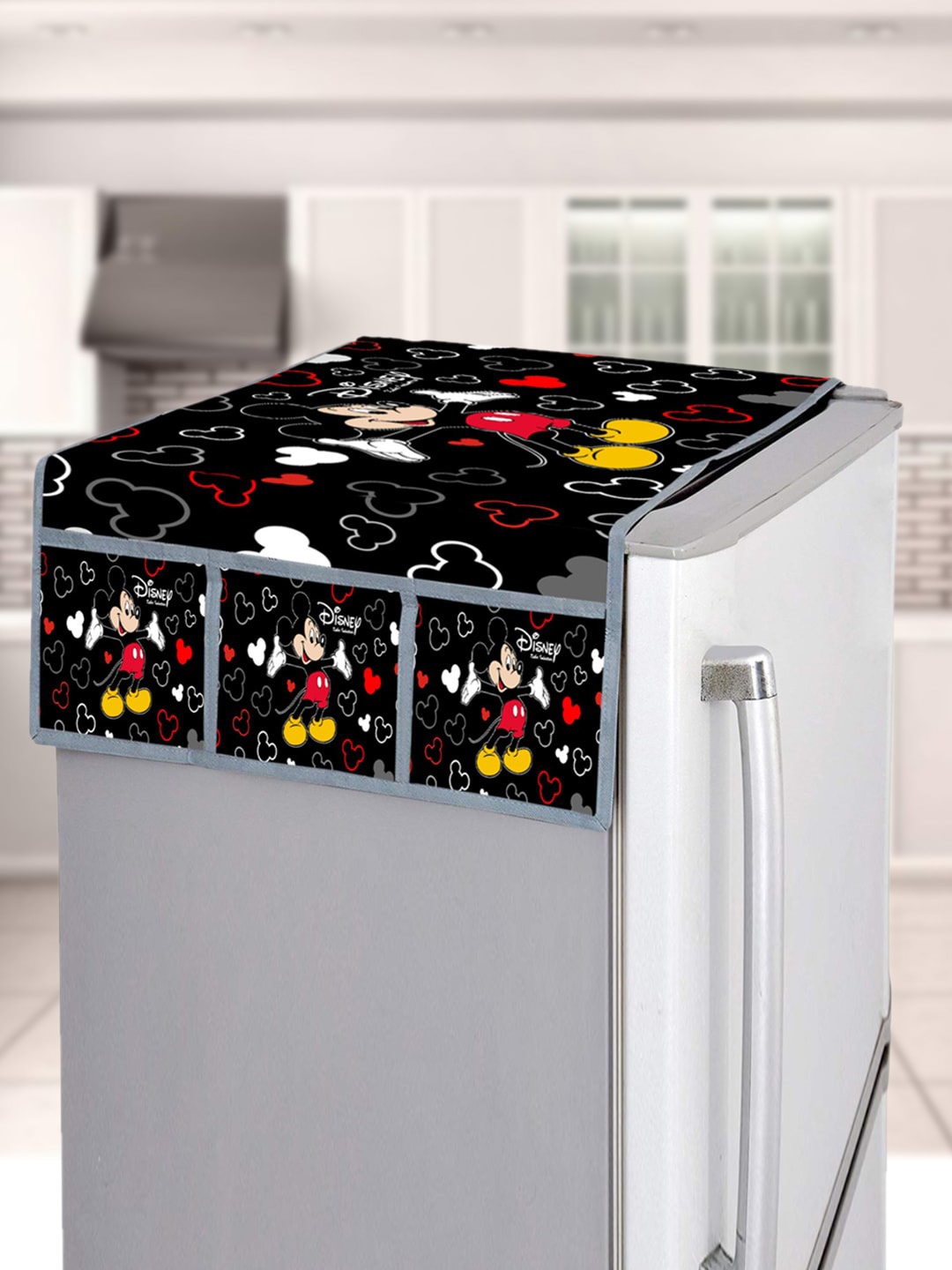 

Kuber Industries Black & Red Mickey Mouse Printed Silk Refrigerator Top Cover