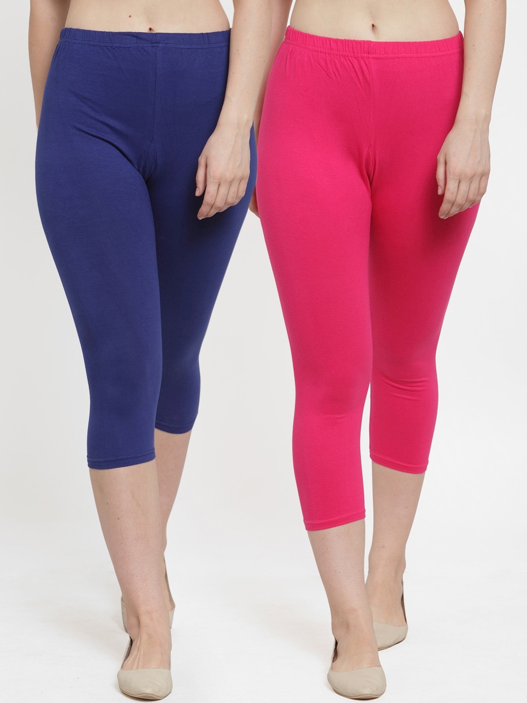 

GRACIT Women Pack Of 2 Solid Three-Fourth Length Legg, Blue