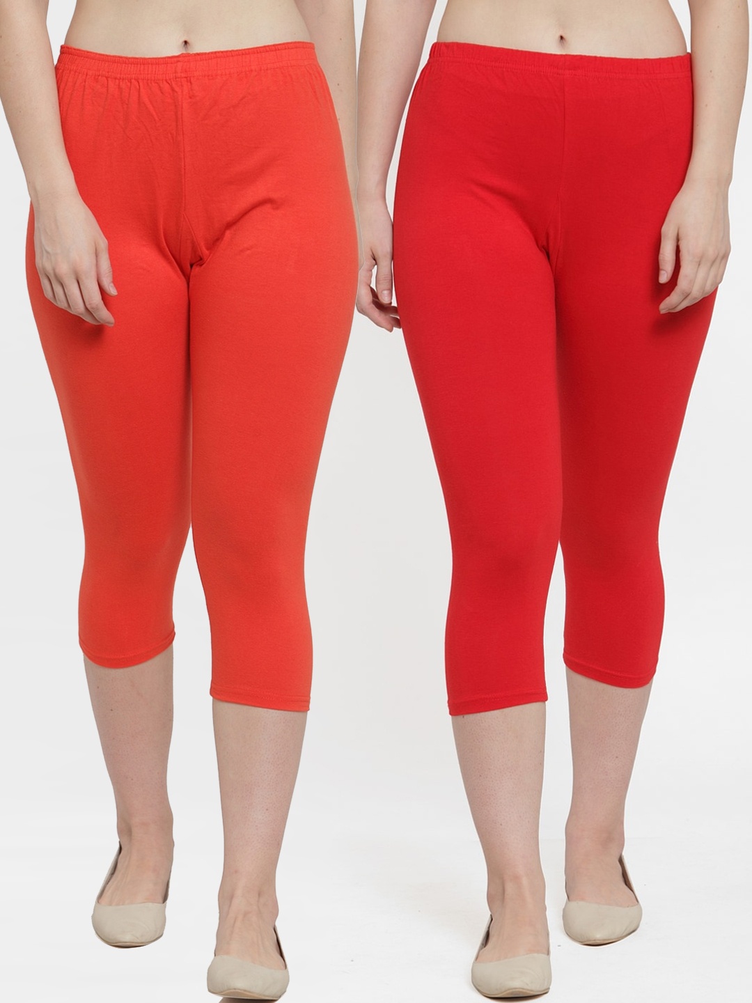 GRACIT Women Pack Of 2 Solid Three-Fourth Length Leggings, Red