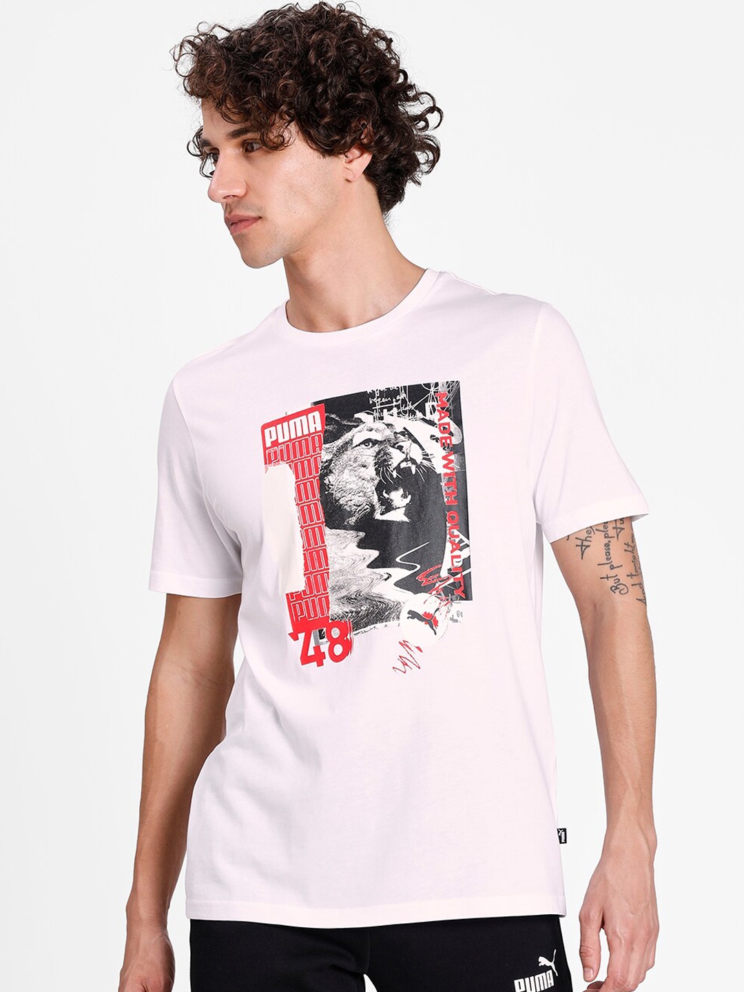 Puma Men White & Black Photo Printed Regular Fit T-Shirt