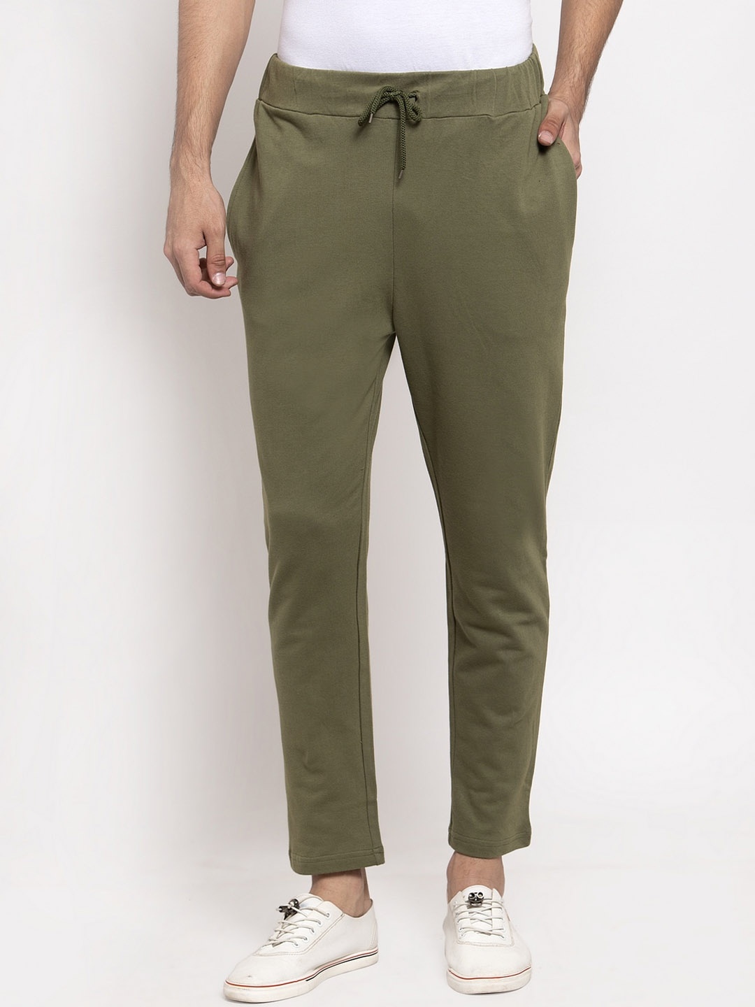 

DOOR74 Men Olive Colored Solid Relaxed-Fit Track Pant