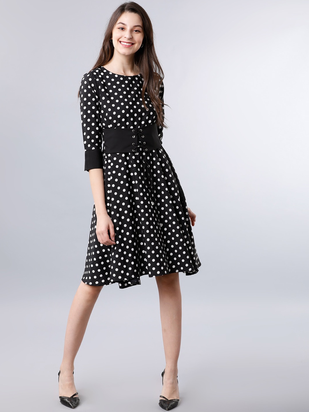 

Tokyo Talkies Women Black & White Printed Fit and Flare Dress