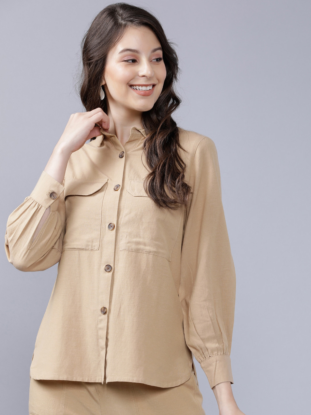 

Tokyo Talkies Women Khaki Regular Fit Solid Casual Shirt