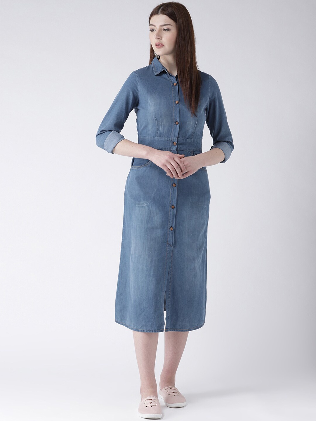 DODO & MOA Women Blue Solid Shirt Dress
