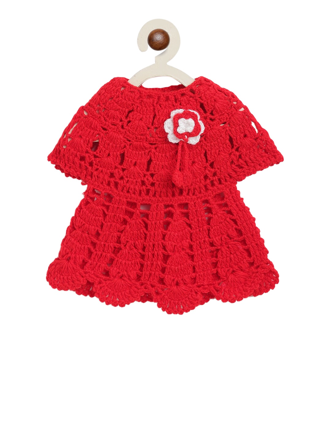 

CHUTPUT Girls Red Self Design Sweater Dress